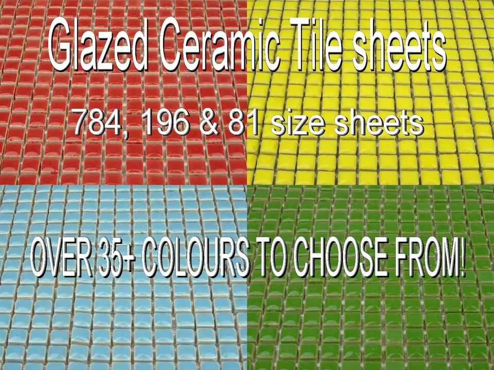 Glazed Ceramic 10mm Mosaic Tiles. OVER 35 COLOURS & SHEET SIZES TO CHOOSE FROM