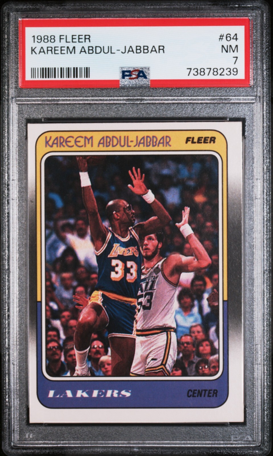 1988 Fleer Basketball #64 Kareem Abdul-Jabbar Lakers HOF PSA 7 NM