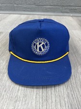 VINTAGE Kiwanis International K-Products Blue Cord Hat Cap Yellow Rope 90s Logo