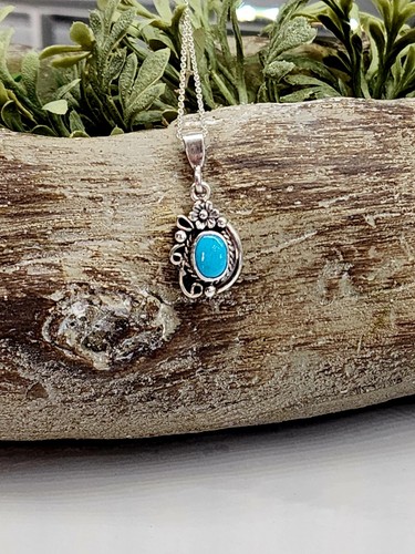 VTG Signed HB Harrison Bitsui Sterling Sleeping Beauty Turquoise Sz 18" Chain - Picture 8 of 9