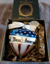 Waterford Holiday Heirlooms Retired Patriotic Heart God Bless America Hand Blown