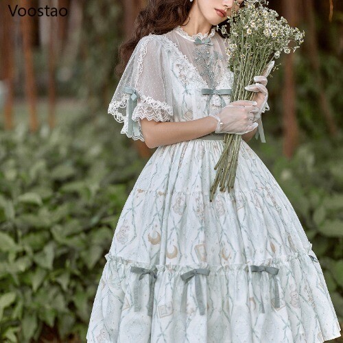 Japanese Sweet Lolita OP Dress WomenVictorian Elegant Moon's Herb