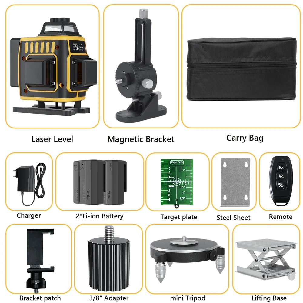 Laser Level 360 Self Leveling - 16 Lines Green Nivel Level, 4x360° 4D High Ac...