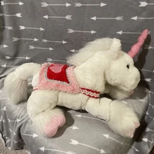 VTG 2002 Commonwealth Unicorn White Plush Red Pink Hearts Saddle