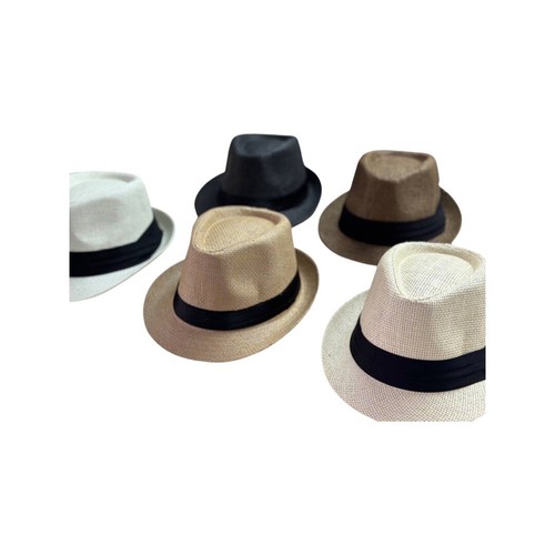 Unisex Straw Fedora Panama Hat Summer Sun Short Brim Floral Trilby Cuban Cap Hat - Picture 15 of 15