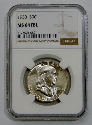 1950 - Silver Franklin Half Dollar - NGC MS 64 FBL Full Bell Lines