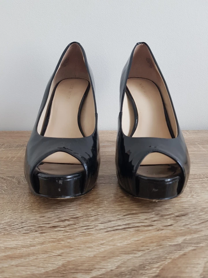 Nine West Camya Peep Toe Heels 7 1/2M UK5.5 EUR38 Patent Leather Black - Image 3 of 4