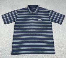Nike Polo Shirt Men's Large Blue Striped Polyester Stretch Golf Short Sleeve