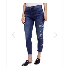 Free People Embroidered High Waisted Ankle Skinny Jeans Size 27