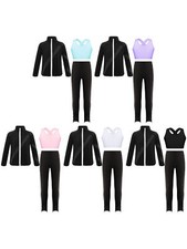 Kid Girl Sweatsuit Dancing Costumes Elastic Activewear Children Crop Top Youth