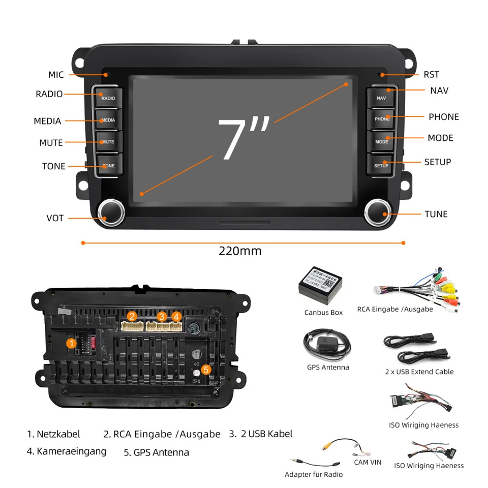 7" Apple Carplay Android 15 Autoradio GPS Navi Für 2 DIN VW Polo GOLF 5 6 Passat - Bild 3 von 4