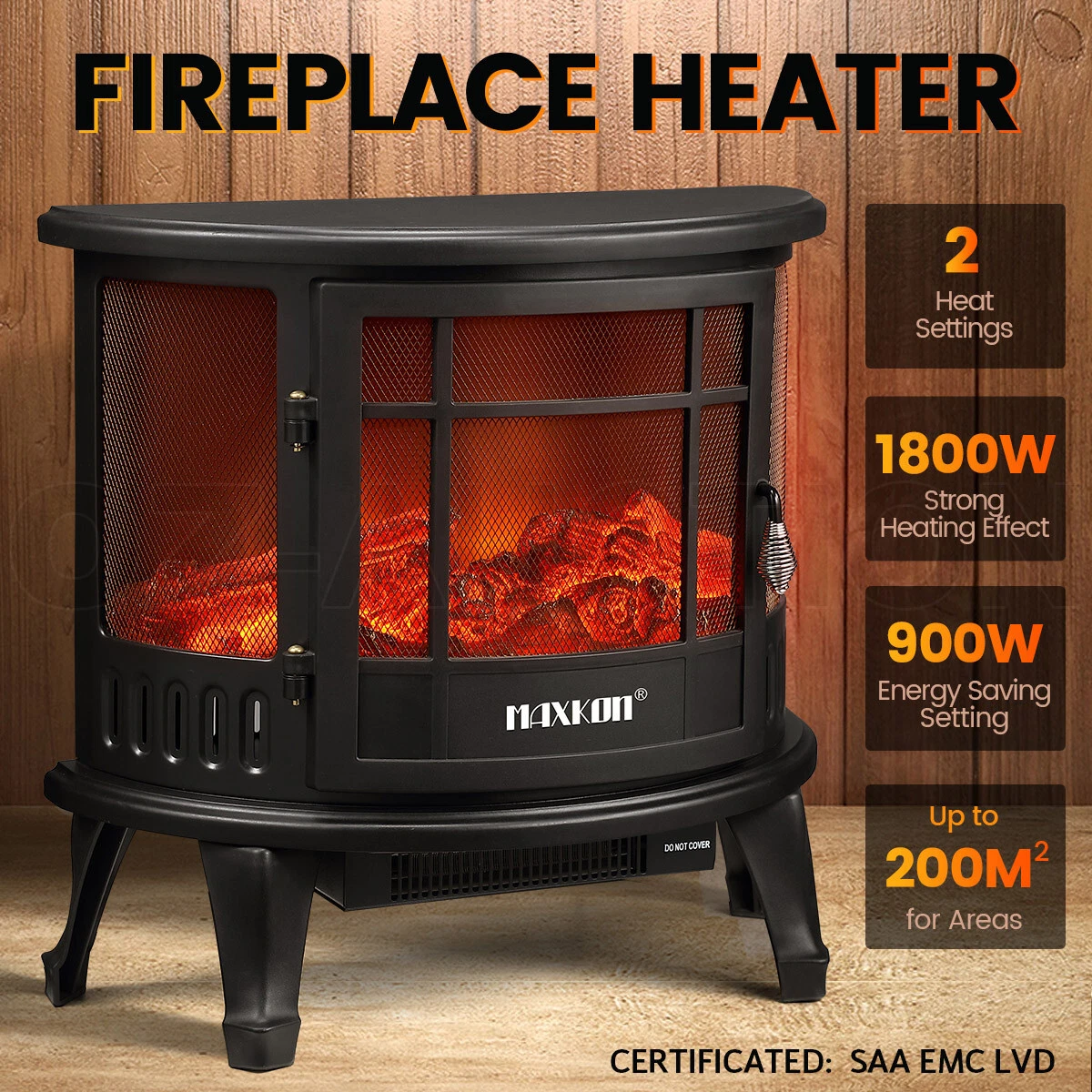 MAXKON Electric Fireplace Freestanding Stove Heater LED Flame Effect 1800W  | eBay
