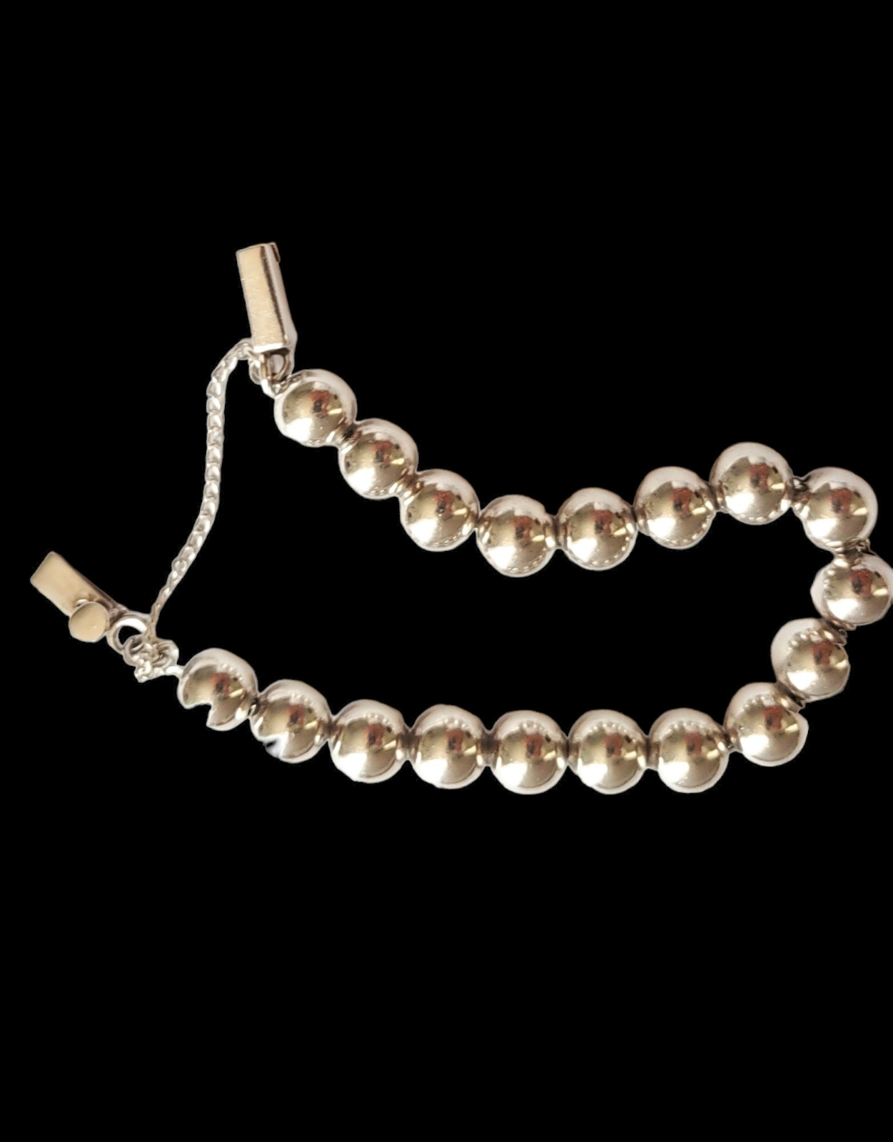 Silpada 925 Sterling Silver 10mm Round Beaded Bracelet | Safety Chain & Clasp - Picture 5 of 5