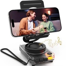Cell Phone Stand with Wireless Bluetooth 5.4 Speaker, Portable Black Grey