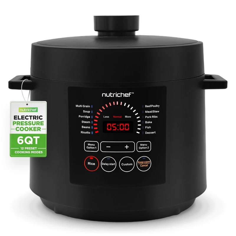 Nutrichef Electric Pressure Cooker 6 Quart Capacity 9 Function Digital