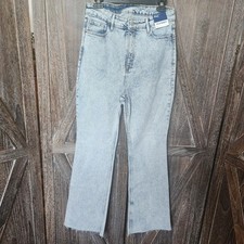 Old Navy Jeans Women's Size 10 Higher High Rise Flare Raw Hem Acid Wash Stretch