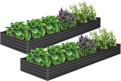  2pcs 10x3x1FT Galvanized Raised Garden Bed-Outdoor 10x3x1FT(2PCS) Black