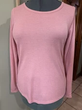 Maurices Peach Waffle Weave Scoop Neck LS Button Trim Knit Top Size M