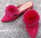 New Hot Pink Fericot Slip On Pointed Toe Mule Shoe with Large Pom-Sz 8