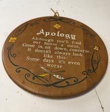 Vintage Wooden Trivet Wall Plaque Apology Hou...