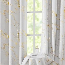100 Blackout Curtains for Bedroom 52"W x 63"L Pack of 2 Grey White and Gold