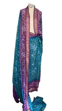 Purple Blue 100 Silk Sari SAREE Dupatta Wrap Scarf Skirt ONE SIZE B162