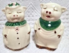 Shawnee Kitschy Pottery Pig Salt & Pepper Shakers 3" T Vintage 1940-1950