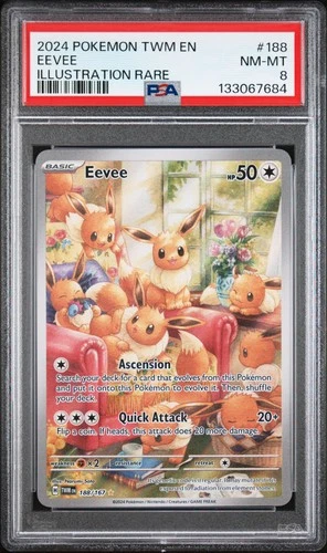 2024 POKEMON TWM EN-TWILIGHT MASQUERADE ILLUSTRATION RARE #188 EEVEE PSA 8