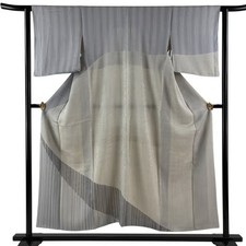 JAPANESE KIMONO HOMONGI Blue-gray 150.5cm 4 ft 11 in PURE SILK AA9084