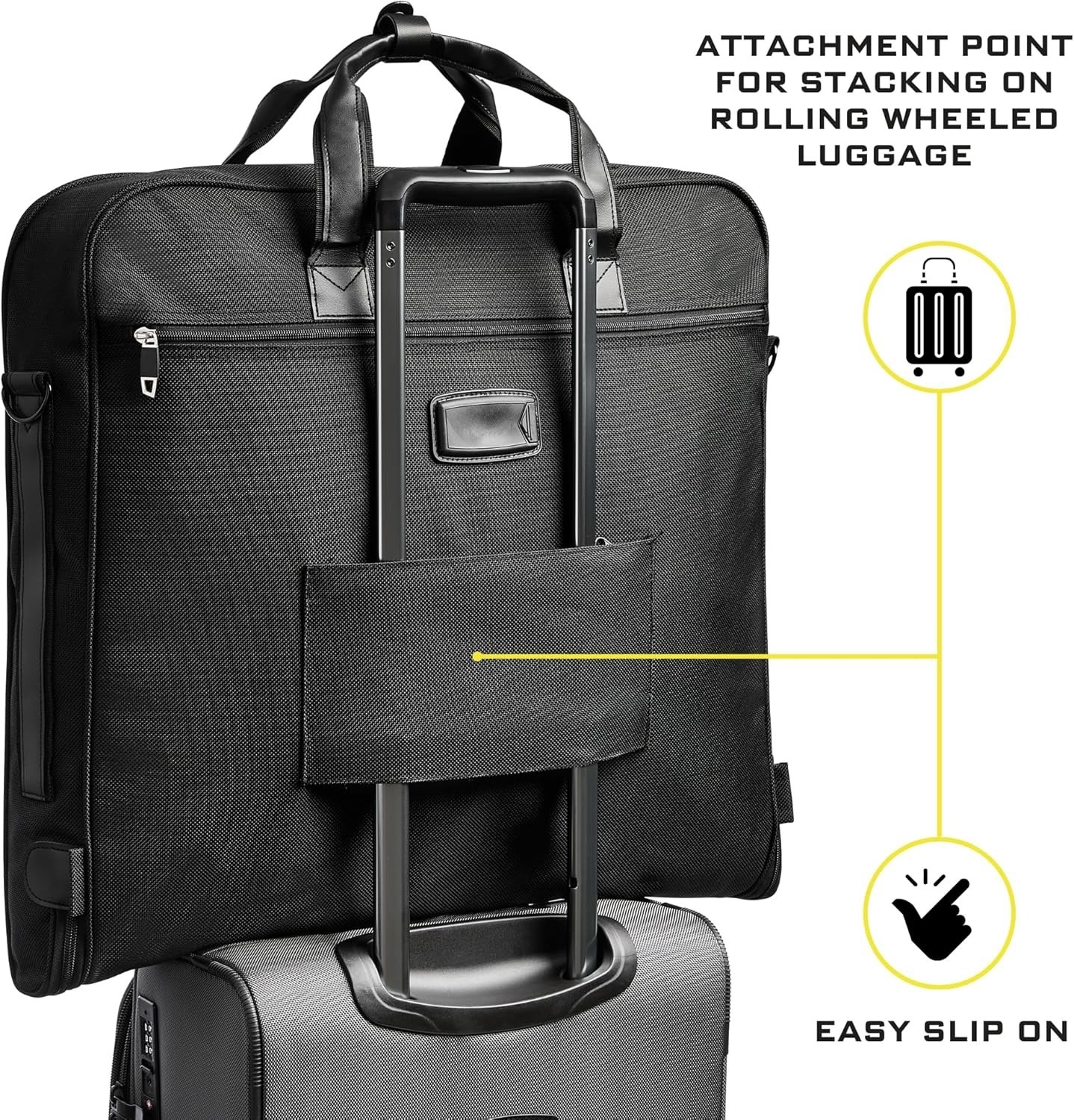 Luxury Garment Bag Carry-On &ndash; Hangs 4 Suits with Laptop Compartment, Black