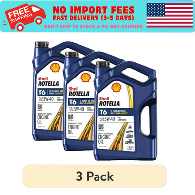 3 pack Shell Rotella T6 Full Synthetic 5W-40 Diesel Engine Oil, 1 Gallon