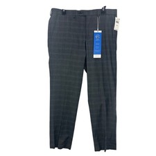Vince Camuto Slim Fit Dress Pants Dark Grey Plaid Wrinkle Resistant 34x30