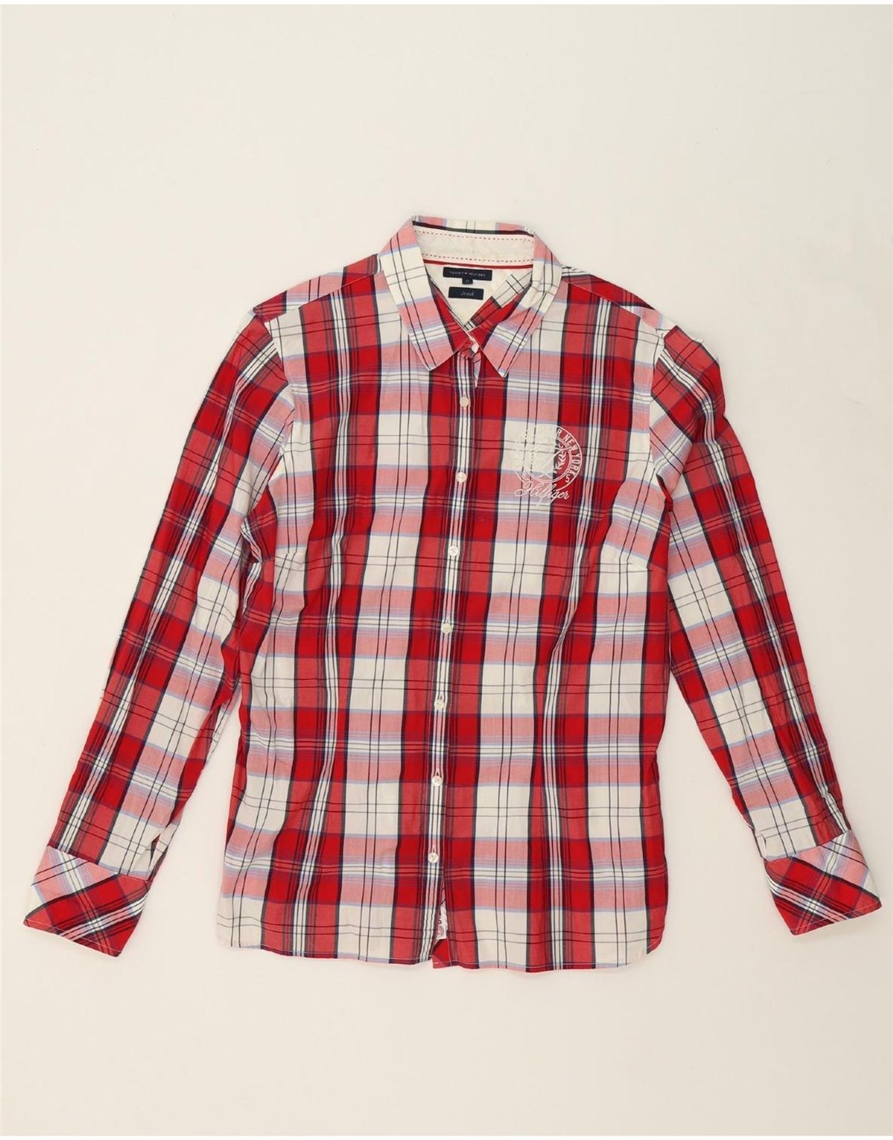 TOMMY HILFIGER Womens Graphic Shirt US 12 Large Red Check Cotton CS06