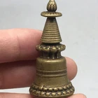 Old Tibetan Buddhist Yellow Lhamo Copper Kadam Stupa with Relic Chamber Statue