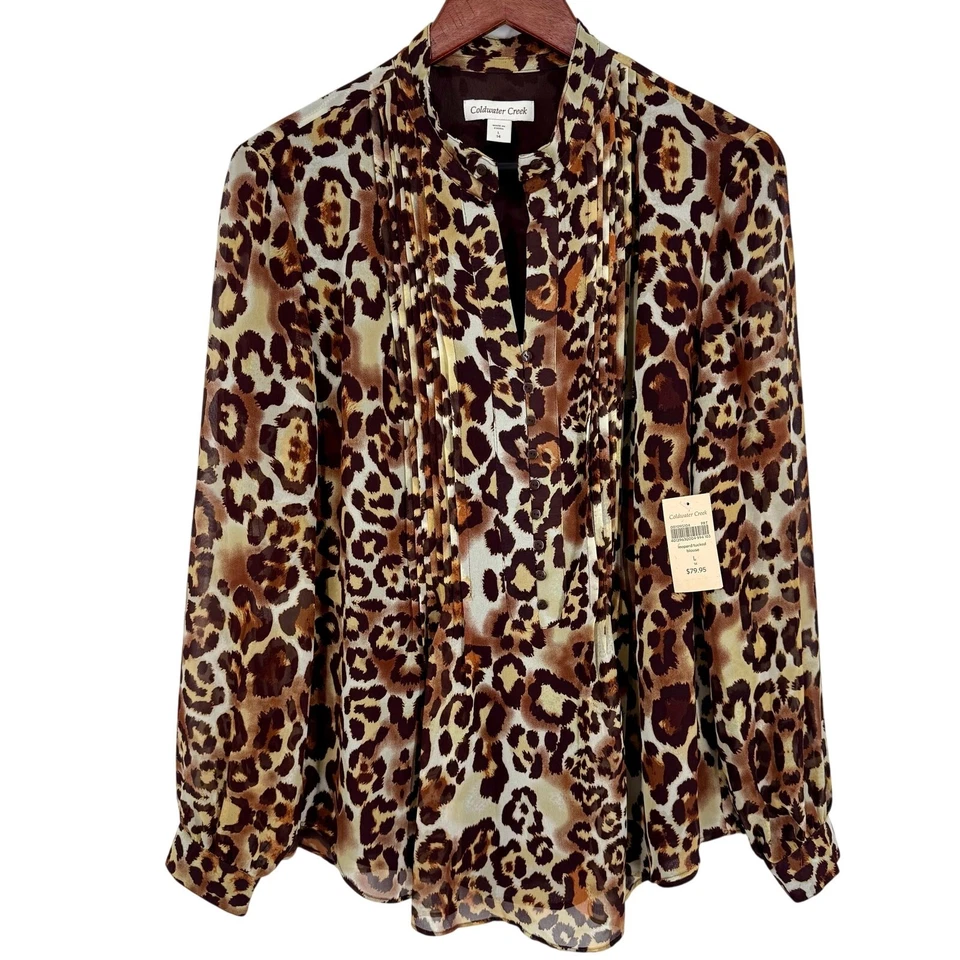 NEW NWT Coldwater Creek Large 14 Leopard Cheetah Blouse Shirt Top Formal Dinner