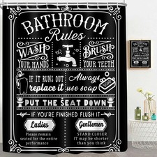 Funny Quotes Black White Bathroom Rules Shower Curtain 12 Hooks 72x72 Inch