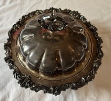 Vintage Silver On Copper Ornate Victorian Footed Bowl, Silver Plate Tureen W/lid