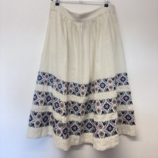 Boden Layla Embroidered Midi Skirt Size 16 Cream Floral Boho Linen New RRP £115