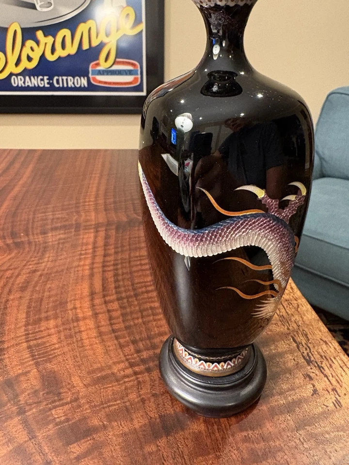 "Florero japonés de dragón esmaltado Cloisonne período Meiji: 7,5"" x 2,75""" Foto 3 de 4