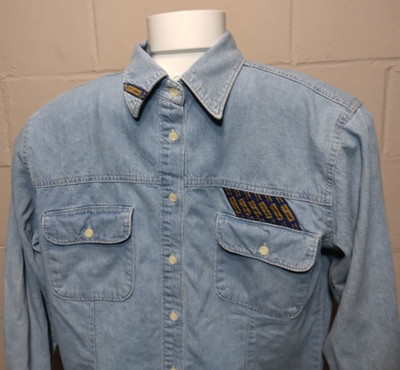 Vintage Pepe Brand Denim Shirt Medium Jeanswear Unique Styling Long Sleeve Blue