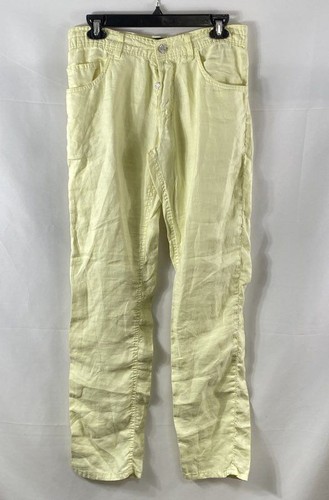 Versace, Vintage 90s Gianni Versace Couture Women's Yellow Ramie Resin Pants Sz 32