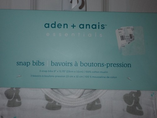 Aden + Anais 100% Cotton Muslin Snap Bibs 3-Pack 9" x 13" Elephants Green & Gray - Picture 5 of 8