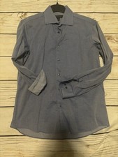 Pronto Uomo Shirt Men Size L Blue White Geometric Button Up Long Sleeve Cotton