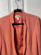 Talbots Petites Coral Pink Pure Italian Merino Knit Blazer Jacket Medium Petite