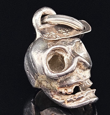 Sterling Silver HUMAN SKULL HEAD 3D Charm Pendant 925 Vintage