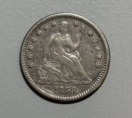 1858-O SEATED LIBERTY HALF DIME XF+