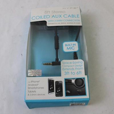Hype 6ft Coiled Stereo Aux Cable 3.5mm - New Open Box
