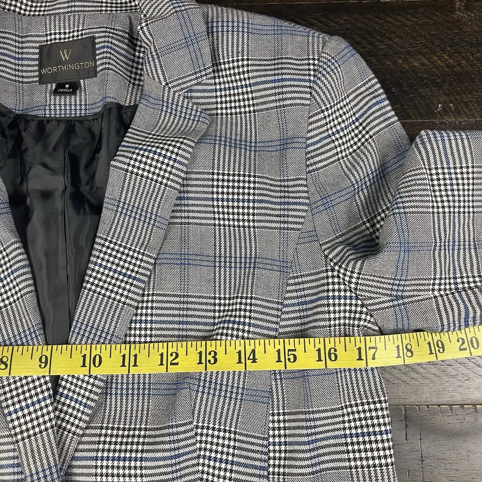 Chaqueta Blazer Worthington Mujer a Cuadros S Gris Azul Forrada Carrera Un Botón Foto 3 de 4