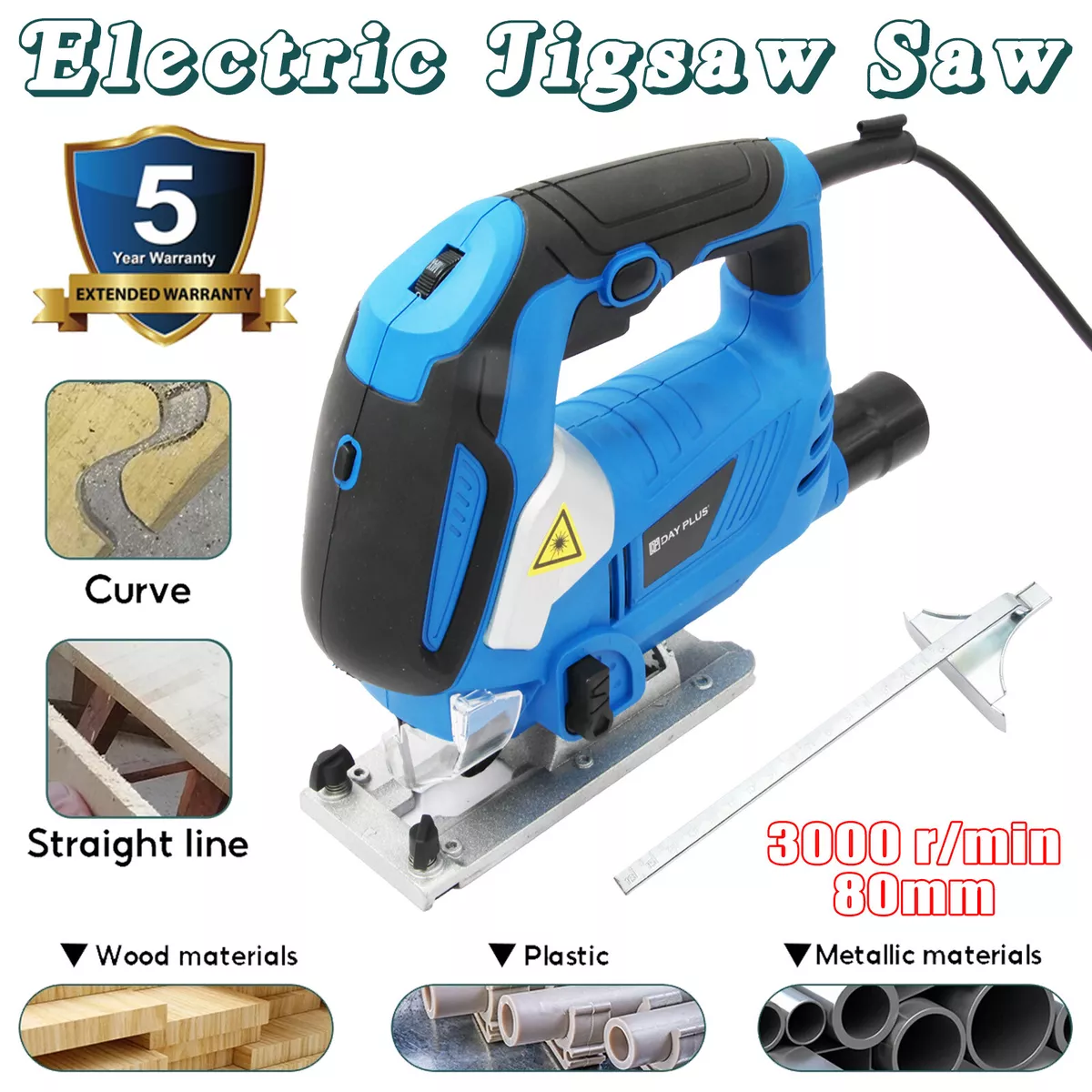 1200W Electric Jigsaw Jig Saw Wood Metal Plastic Cutting DIY Blade Corded Tool