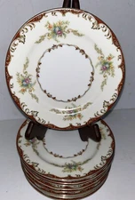 Empress China EMP41 Salad Plate Gold Maroon Trim  Flowers Pattern 7 1/4”